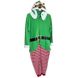 Bucee's Unisex Adult One Piece Cozy Fleece Christmas Elf Beaver Pajamas L/XL